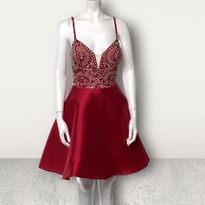 JVN by Jovani Red Cocktail Dress with Beaded Bodice‎